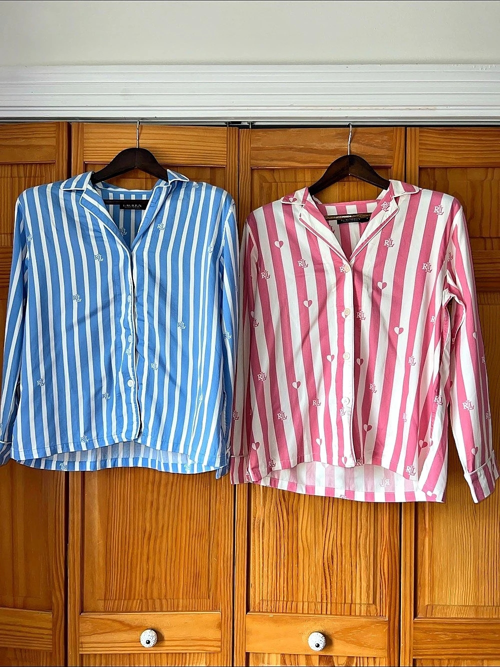 Lauren Ralph Lauren Striped Button Down Shirts in Blue & Pink Size Medium Like